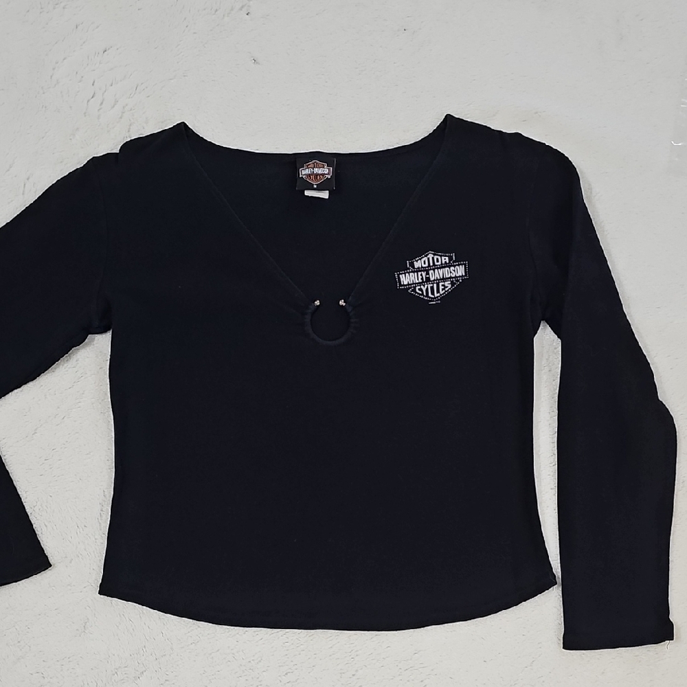 Harley-Davidson Women's Black Long Sleeve V-Neck Tee